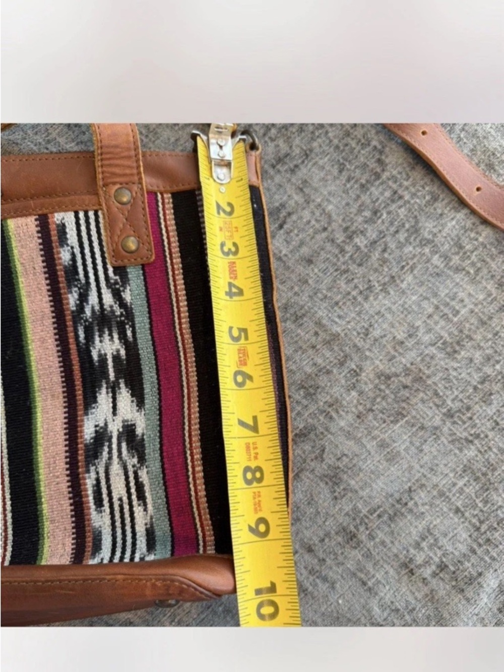 Nena & Co Medium Woven Tote Leather Trim Zip Top Shoulder Strap Dust Bag EUC - Picture 5 of 13